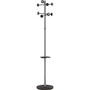 Unilux ACCUEIL Garderobenständer metrallgrau, 8 Kleiderhaken, drehbarer Kopf, Schirmhalter, 175 cm hoch, 34 cm Durchmesser, Montage ohne Werkzeug