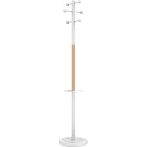 Unilux ACCESS Garderobenständer weiß-buche, 6 Kleiderhaken, Schirmhalter, 175 cm hoch, 34 cm Durchmesser, Montage ohne Werkzeug