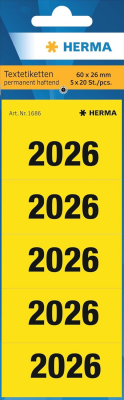 Herma Etiketten für Ordnerrücken Jahreszahlen permanent haftend 60 x 26 mm 2026 gelb 100 Etik.