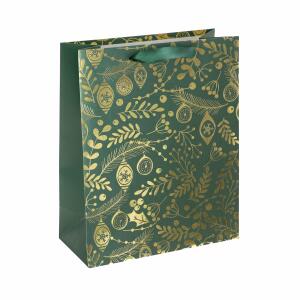 SIGEL GT118 Geschenktasche SIGEL groß - grün - Ornamente - mit Bodeneinlage und farblich abgestimmten Seidenbandgriffen - Kunststoff, Weißkarton - 26 x 33 x 12 cm