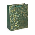 SIGEL GT118 Geschenktasche SIGEL groß - grün - Ornamente - mit Bodeneinlage und farblich abgestimmten Seidenbandgriffen - Kunststoff, Weißkarton - 26 x 33 x 12 cm