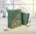 SIGEL GT118 Geschenktasche SIGEL groß - grün - Ornamente - mit Bodeneinlage und farblich abgestimmten Seidenbandgriffen - Kunststoff, Weißkarton - 26 x 33 x 12 cm