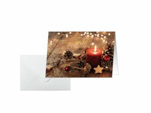 SIGEL DS093 Weihnachts-Karten - Rote Kerze - braun/rot/gold - A6 - 10 Karten + Umschläge - inkl. Umschläge