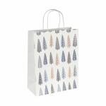 SIGEL GT123 Geschenktasche SIGEL groß - weiß/blau/gold - Tannenbäume - mit Bodeneinlage und farblich abgestimmten Papierkordelgriffen - Weißkarton, Weißpapier - 26 x 33 x 12 cm