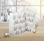 SIGEL GT123 Geschenktasche SIGEL groß - weiß/blau/gold - Tannenbäume - mit Bodeneinlage und farblich abgestimmten Papierkordelgriffen - Weißkarton, Weißpapier - 26 x 33 x 12 cm