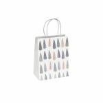 SIGEL GT122 Geschenktasche SIGEL klein - weiß/blau/gold - Tannenbäume - mit Bodeneinlage und farblich abgestimmten Papierkordelgriffen - Weißkarton, Weißpapier - 18 x 23 x 10 cm
