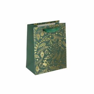 SIGEL GT119 Geschenktasche SIGEL klein - grün/gold - Ornamente - mit Bodeneinlage und farblich abgestimmten Seidenbandgriffen - Kunststoff, Weißkarton - 18 x 23 x 10 cm