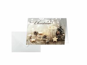 SIGEL DS098 Weihnachts-Karten - Weihnachtskerze - beige/braun/weiß - A6 - 25 Karten + Umschläge - inkl. Umschläge