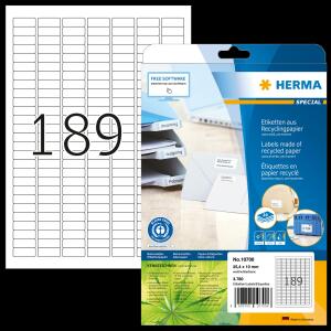 Herma Etiketten permanent haftend 25,4 x 10 mm Recycling-Papier naturweiss 20 Bl 3780 Etik. LaserInkCopy
