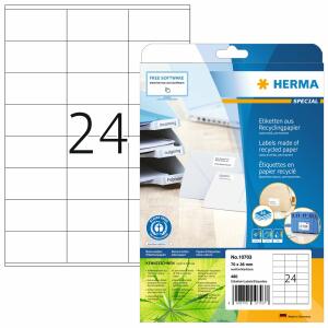 Herma Etiketten permanent haftend 70 x 36 mm Recycling-Papier naturweiss 20 Bl 480 Etik. LaserInkCopy