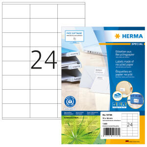 Herma Etiketten permanent haftend 70 x 36 mm Recycling-Papier naturweiss 80 Bl 1920 Etik. LaserInkCopy