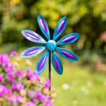 Kinetic Art Metal Wind Spinner: Single Flower - Purple-Blue