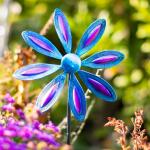 Kinetic Art Metal Wind Spinner: Single Flower - Purple-Blue