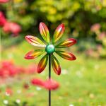 Kinetic Art Metal Wind Spinner: Single Flower - Multi-Color