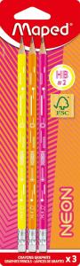Maped Bleistifte HB NEON 3 Stück mit Radiergummikopf