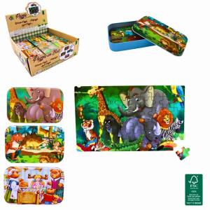 Holzpuzzle 14x22cm 60 Teile 4fach sortiert in Metallbox