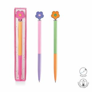 Kugelschreiber Good Feelings Happy Flowers Flower-Power Metall orange pink lila 16cm 3fach sortiert