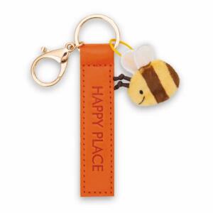 NICI Schlüsselanhänger Happy Place Kunstlederband mit Biene orange 10cm