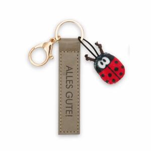 NICI Schlüsselanhänger Alles Gute! Kunstlederband mit Marienkäfer olive 10cm