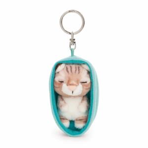 NICI Schlüsselanhänger Sleeping Pets Katze braun getigert hellblau 8cm