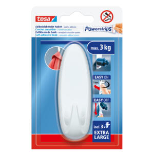 tesa Wandhaken selbstklebend Powerstrips XL Oval weiß bis 3kg