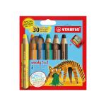 STABILO Buntstifte woody 3in1 Tiger Design 6 Stück mit Spitzer