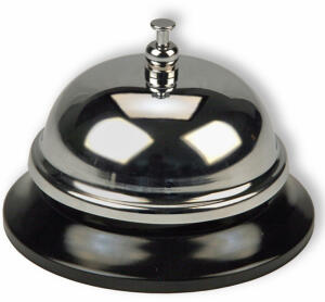 Rheita Tischklingel aus Ganzmetall mit verchromter Glocke,schwarz, 8,5 cm rund, in Kunststoffbox