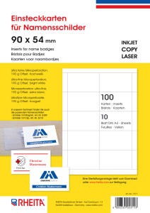 Rheita Einsteckkarten für Namensschilder, 100 Stück auf 10 Bögen DIN A 4 mit je 10 Karten, 90 x 54 mm
