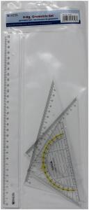Rheita Zeichenset 4tlg, transparent, bestehend aus Lineal: 30 cm, rechter Winkel: 30/60°,rechter Winkel: 45°,Geodreieck: 16 cm