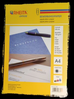 Rheita Bewerbungspapier, A4, 100g/m² Universalpapier, hochweiß, 35 Blatt pro Packung