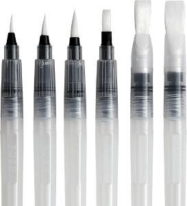 Wassertankpinsel-Set, 6-tlg. bestehend aus 3 Pinseln mit flacher Spitze in den Größen S, M, L sowie 3 Pinsel mit runder Spitze in den Größen S, M und L, mit Wassertank