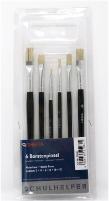 Rheita Borstenpinsel-Set 6-teilig Größen 2-4-6-8-10-12,schwarz, flache Form aus Naturhaar in Klarsichtetui