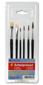 Rheita Schulpinsel-Set 6-teilig 2 Borstenpinsel Gr. 8-12 und 4 Aquarellpinsel Gr. 2-4-6-10,schwarz, in Etui