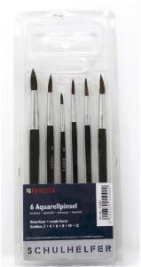 Rheita Aquarellpinsel-Set 6-teilig Größen 2-4-6-8-10-12, schwarz, spitze Form aus Naturhaar in Klarsichtetui