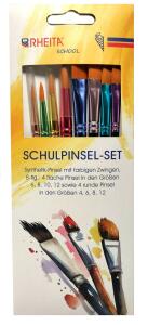Rheita Schulpinselset, Synthetik-Pinsel mit farbigen Zwingen, 8-tlg: 4 flache Pinsel in den Größen 6,8,10 und 12 sowie 4 runde Pinsel in den Größen 4,6,8 und 12, in Pappschachtel