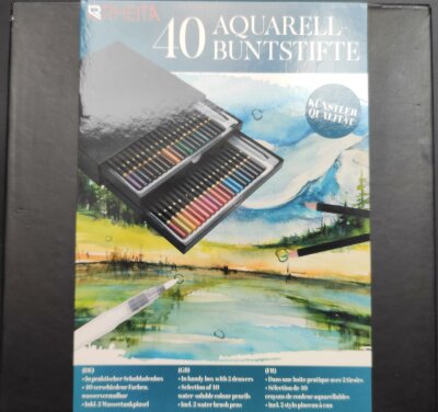 Rheita 40 Aquarell-Buntstifte in Schubladen-Box inklusive 2 Pinselstifte
