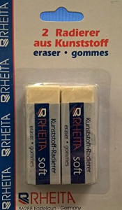 Rheita Radierer aus weißem Kunststoff in Schiebehülse, 2 Stück-Blisterkarte