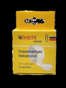 Rheita Doppelseitiges Klebeband 5 m x 30 mm, in Pappschachel mit Eurolochung