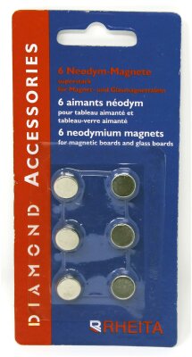 Rheita Magnete-Neodym N42 für Glas-Magnettafel 10 mm rund, silber, Tragfähigkeit 3 kg, 6 Stück auf Blisterkarte