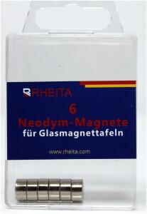 Rheita Magnete-Neodym N42 für Glas-Magnettafel 10 mm rund, silber, Tragfähigkeit 3 kg, 6 Stück in Klarsichtbox