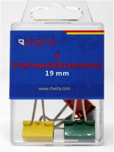 Rheita Foldback-Klammern 19 mm, farblich sortiert, 4 Stück in Klarsichtbox