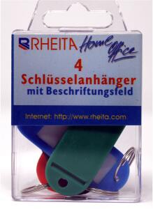 Rheita Schlüsselanhänger mit Beschriftungsfeld, farblich sortiert, 4 Stück in Klarsichtbox