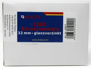 Rheita Büroklammern 32 mm, vernickelt, 1000 Stück in Box
