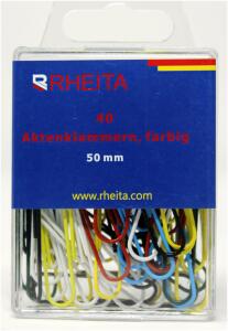 Rheita Aktenklammern 50 mm, farblich sortiert, 40 Stück in Klarsichtbox