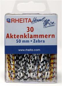 Rheita Aktenklammern 50 mm, "Zebra" Design, 30 Stück in in Klarsichtbox
