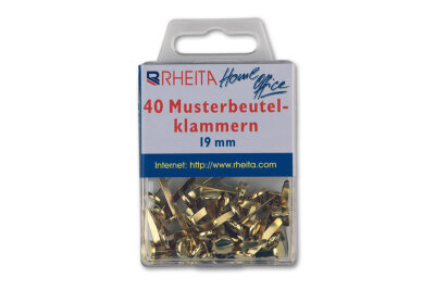Rheita Musterbeutelklammern 17 mm, messing, 40 Stück in Klarsichtbox