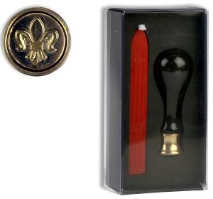 Siegelstempel-Set bestehend aus Petschaft und Wachsstift,schwarz/rot