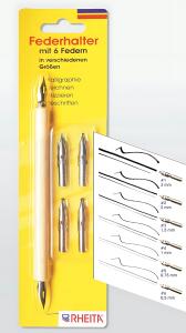 Kalligraphie-Set bestehend aus Federhalter und 6 Federn