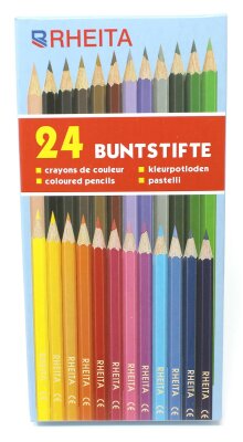 Rheita Buntstifte, lackiert in Stiftfarbe, Mine 3mm, hexagonal, 24 Stück im Pappetui