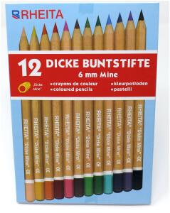 Rheita Jumbo-Buntstifte, naturbelassen, Mine 6mm, hexagonal, 12 Stück in Pappetui